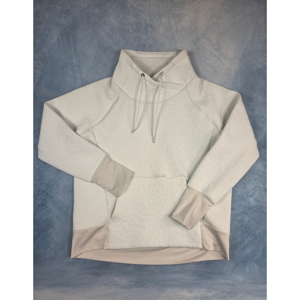 Athleta Jacquard Elevation Women's Pullover L Cream Quilted Funnel Neck